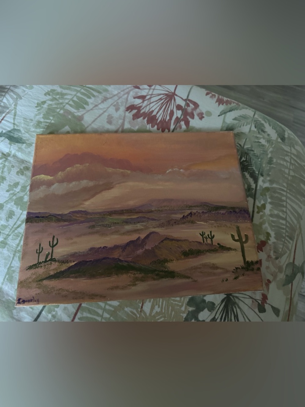 Desert Sunset Canvas Painting in Peach and Purple Tones